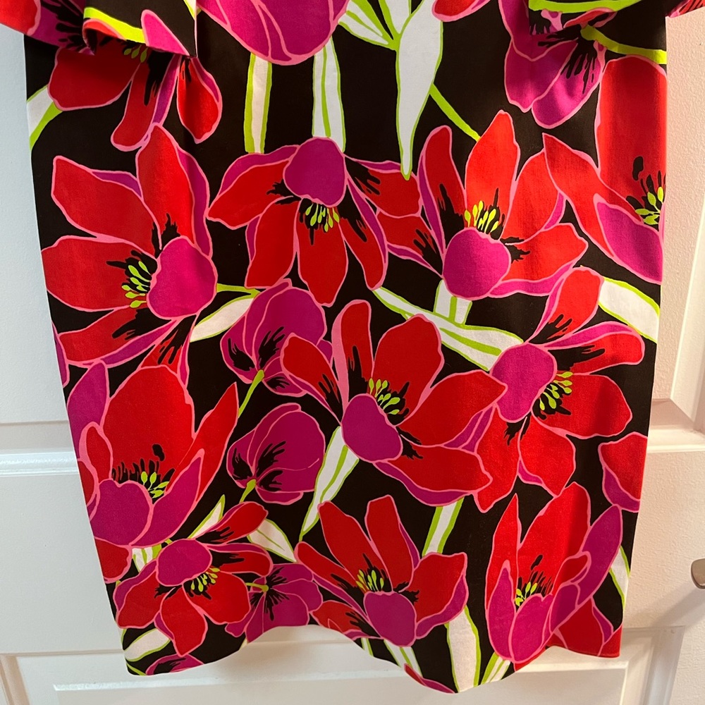 Like new: $298 KATE SPADE Peplum Cotton Sheath Dress, Red/Pink Floral, Size 4 - Picture 10 of 16